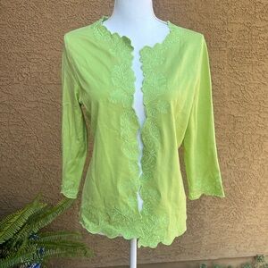 Elegant Lime Green Embroidered Cardigan